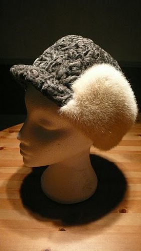 The white mink sides and the grey karakul crown hunting hat
