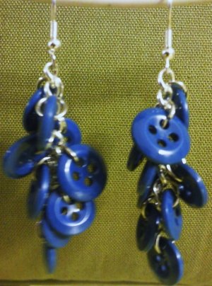 BLUE DANGLE BUTTON EARRINGS