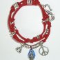 Peace Sign, Hamsa, Buddha Red Wrap Charm Bracelet.  Jewelry by Charmeddesign1012