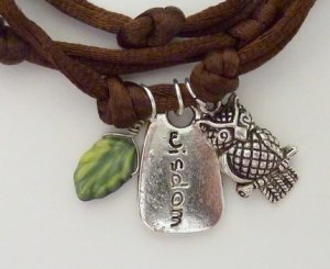 Owl, Wisdom Word Charm Wrap Bracelet