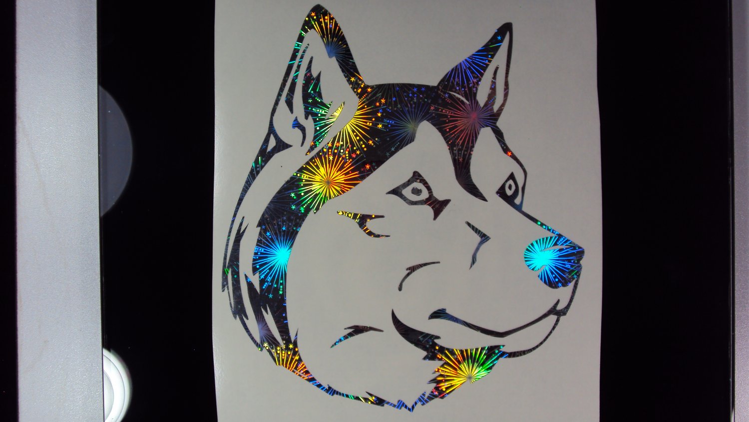 Siberian Husky Dog Holographic Fireworks Car Window Laptop Decal