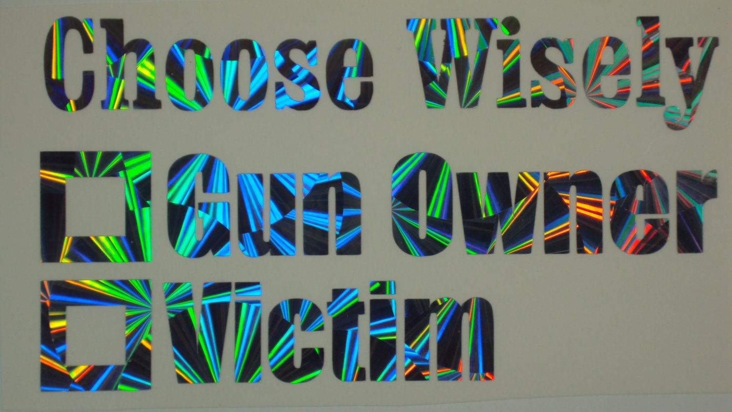 Holographic Pinwheel Choose Wisely Gun Owner Victim 2nd Amendment Car Window Laptop Decal Sticker