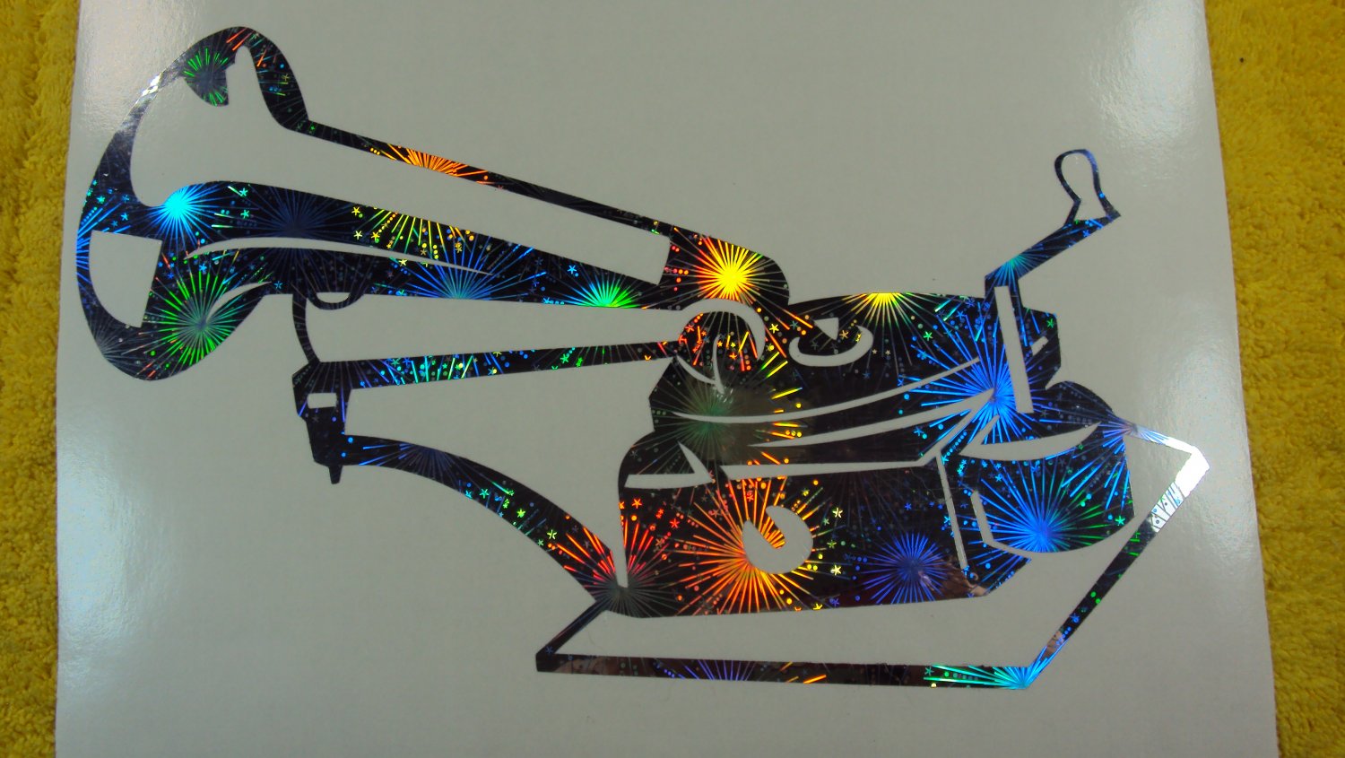 Holographic Fireworks Vintage Wind-Up Record Player Phonograph Car Window Laptop Decal Sticker