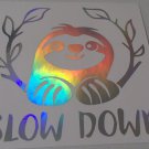 Sloth Slow Down Wild Animal Vinyl Truck Car Window Decal Holographic  Silver