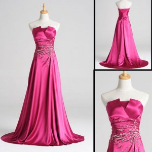 2010 Modern floor-lenght sleeveless Sweep train satin party dress 11122
