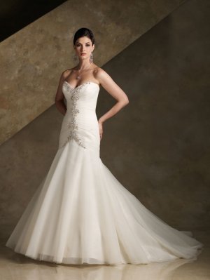 Sweet heart Ball Gown Chapel train Floor-lenght organza Bridal Dress 11080