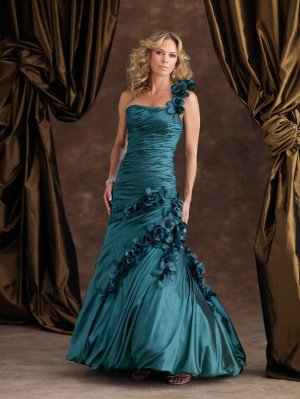Custom made Floor-lenght taffeta fine hand work flower party dress 110940