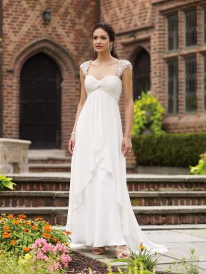 cup sleeve Custom made A-line white chiffon Wedding Gown 110136