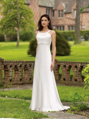 Custom made column white soft satin Wedding Gown 110137