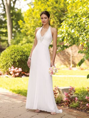 A-line halter Custom made white chiffon Wedding dress 110140