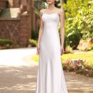 A-line Spaghetti straps Custom made white soft satin bridal gown 110142