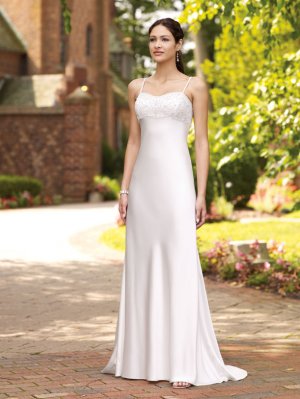 A-line Spaghetti straps Custom made white soft satin bridal gown 110142