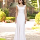 A-line straps Custom made white soft satin beads bridal gown 110143