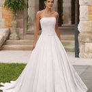 Ball gown sleeveless Custom made white satin  bridal gown 110205