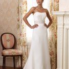 Column sleeveless Custom made white satin  bridal gown 110206