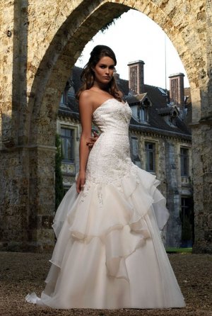 Ball Gown sleeveless Sweet heart floor-lenght organza bridal dress 891