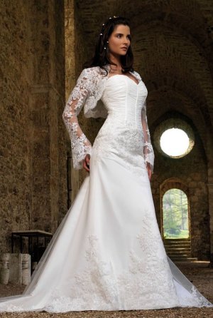long sleeves floor lenght embroidery beads organza wedding dress 894
