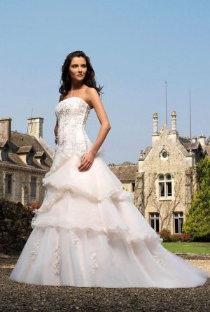 Ball Gown floor lenght embroidery beads organza wedding dresses 896