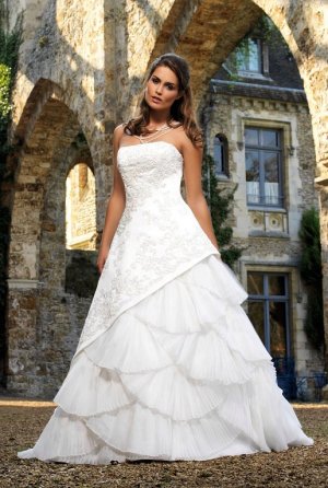Ball Gown floor lenght embroidery beads organza and satin wedding dresses 897