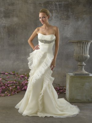 Merimaid floor-lenght sleeveless beads organza wedding Gown 5581