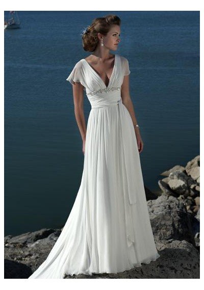 Chiffon Sexy Deep V-neck Style with Empire Waist Slim A line Skirt ...