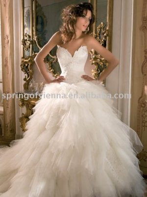 free shipping custom made Royal Ball Gown floor-lenght V-neck wedding dresses 154