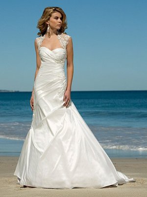 Exclusive A-line Short sleeve beaded embroidery taffeta wedding dresses 5363
