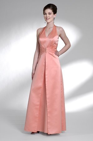 China Wholesale Elegant A-line floor-lenght Halter satin evening dresses LBD584