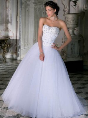 custom made Ball Gown floor-lenght sleeveless white wedding dresses 155