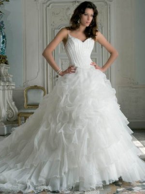 Royal Ball Gown floor-lenght spaghetti straps chapel train organza wedding dresses 163