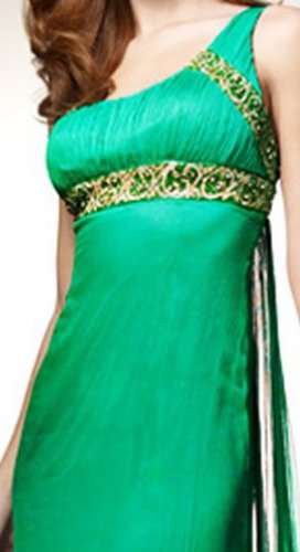 A-line floor-lenght one shoulder Green soft satin Party dress 3456
