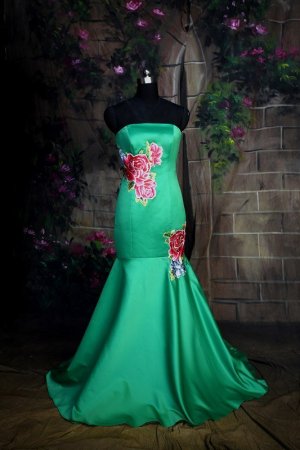 Trumpet/Meimaid Strapless Sweep/Brush Satin Embroidery Prom/Evening Dress any size/any color 1167