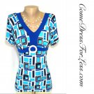 White,Blue &Black Square Summer Top