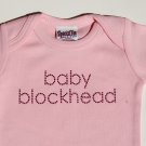 "baby blockhead" Pink rhinestud onsie 12 months