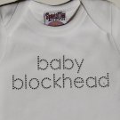 "baby blockhead" silver rhinestud onsie 6 month