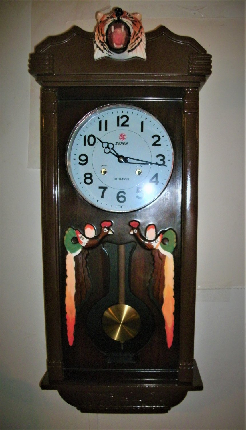 Vintage Zenon Tiger & Chinese Phoenix 31 Days Wall Clock