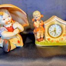 Saxony Hummel Looking Alarm Clock w/ Umbrella Girl Figurine*FREE SHIPPING