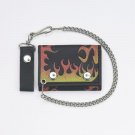 Motorcycle Biker Trifold Chain Leather Flame Wallet