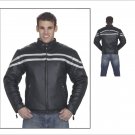 Mens Motorcycle Biker Racer Leather Jacket night reflective Silver Line