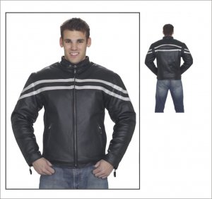 Mens Motorcycle Biker Racer Leather Jacket night reflective Silver Line