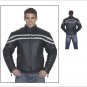 Mens Motorcycle Biker Racer Leather Jacket night reflective Silver Line
