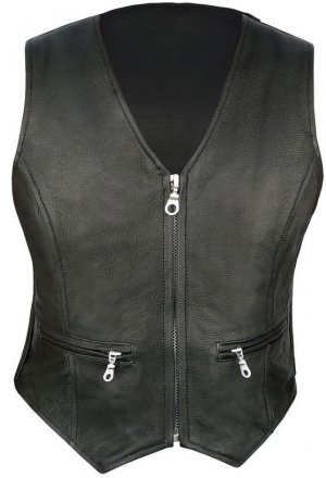 Ladies Womens Girls Motorcycle Biker Leather V-Neck Fit Vest Jacket Honda Harley Kawasaki Yamaha