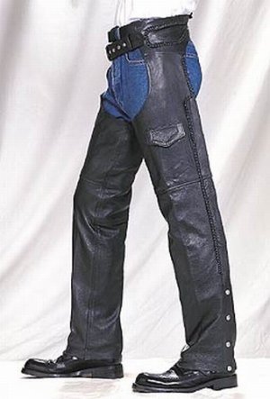 MENS MOTORCYCLE BIKER LEATHER Braided CHAPS ZIPPED FLAP