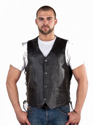 Mens Motorcycle Biker Racer Leather Laces Vest Jacket most sizes available