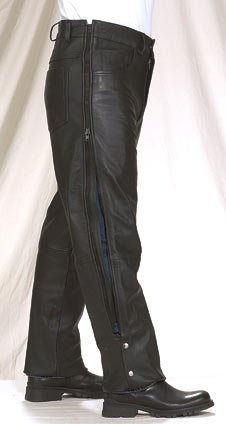 MENS MOTORCYCLE LEATHER CHAPS ZIPPED FLAP 5 Pockets