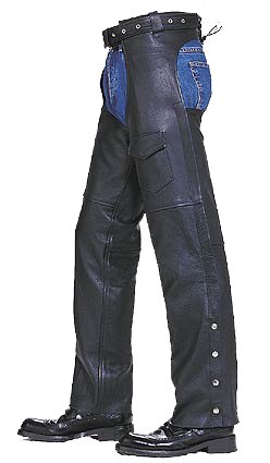 MENS MOTORCYCLE LEATHER CHAPS ZIPPED FLAP MESH LINING