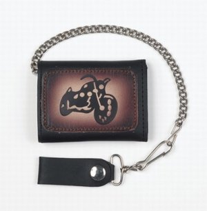 Biker Trifold Chain Leathr Wallet Motorcycle Racer Logo