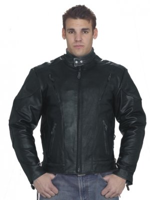 MENS NEW LEATHER VENTED MOTORCYCLE JACKET PADDED BACK