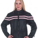 Ladies Motorcycle Biker Leather Jacket Pink Stripes WOW