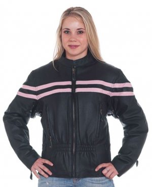 Ladies Motorcycle Biker Leather Jacket Pink Stripes WOW